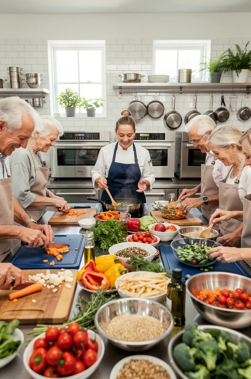 Older adults engaging with technology in coaching sessions.